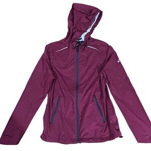 Asics Womens Running Jacket Hooded Full Zip Burgundy Lightweight Small‎